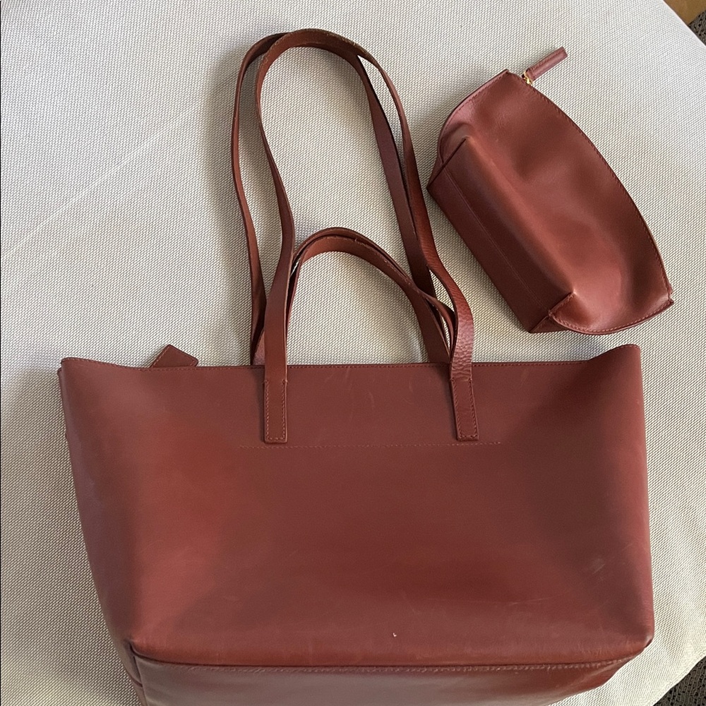 Madewell Leather Tote and Pouch in Warm Cinnamon
